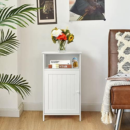Small Floor Storage Cabinet/Organizer with Drawer and Door, For Bathroom & Toilet, White