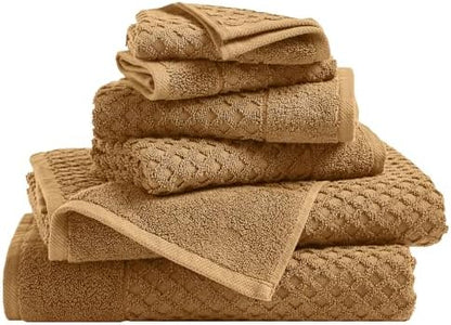 Great Bay Home Bath Towels - 100% Cotton 6 Piece Towel Set - Diamond Waffle Weave - Absorbent, Durable, Quick-Dry Towels for Bathroom (Mocha)