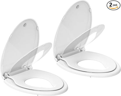 Toilet Seat, Elongated Toilet Seat with Toddler Seat Built in, Potty Training Toilet Seat Elongated Fits Both Adult and Child, with Slow Close and Magnets- Elongated 2 Packs