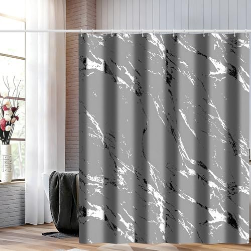 Premium Gray Marble Shower Curtain - Realistic Vein Design, Water-Resistant Fabric (72x72 Inches), Stable Drape, Easy-Clean, Stylish Nordic/Ins Bathroom Decor