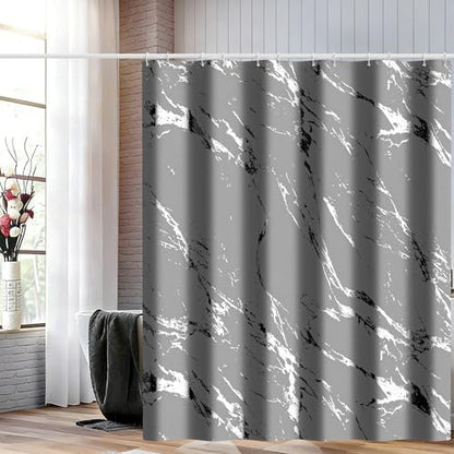 Premium Gray Marble Shower Curtain - Realistic Vein Design, Water-Resistant Fabric (72x72 Inches), Stable Drape, Easy-Clean, Stylish Nordic/Ins Bathroom Decor