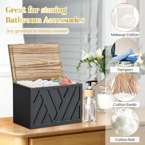 Jorkol 2 PCS White Tampon Holder for Bathroom Decor, Feminine Product Organizer with Lid, Shark Week Tampon Storage, Wood Pad and Tampon Organizer for Toilet Organizer, Bathroom Accessories Box