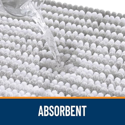 OLANLY Bathroom Rugs 36x24, Soft Chenille Striped Bath Rugs, Light Grey
