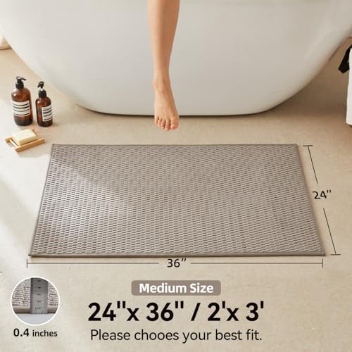 Triohero Bathroom Rugs Non Slip Washable, Super Absorbent Thin Bath Mat Quick Dry Low Pile Bathroom Rug, Beige 24"x36"