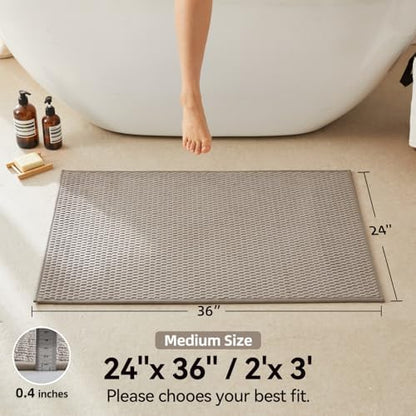 Triohero Bathroom Rugs Non Slip Washable, Super Absorbent Thin Bath Mat Quick Dry Low Pile Bathroom Rug, Beige 24"x36"