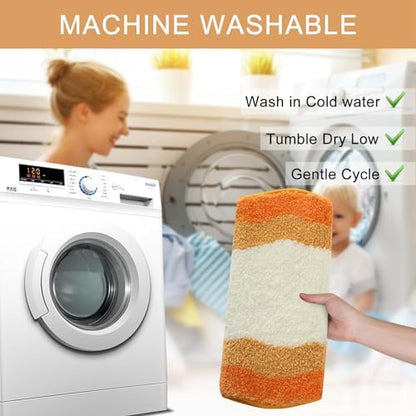 HAOCOO Bath Mats for Bathroom, 20x31 inch Fluffy Microfiber Shower Rug, Non Slip Aesthetic Washable Orange Bathroom Rugs Absorbent Carpet for Bathroom Floor Tub Shower
