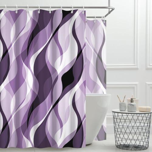 Purple Striped Clawfoot Tub Shower Curtain 180x70 inch 30 Hooks