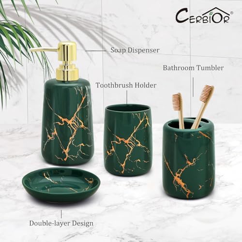 CERBIOR Bathroom Accessories Set,4 Pcs Ceramic Bathroom Accessory,Green