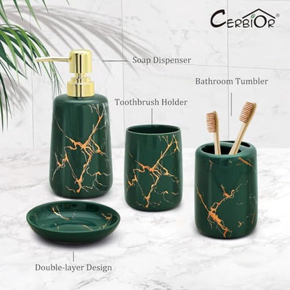 CERBIOR Bathroom Accessories Set,4 Pcs Ceramic Bathroom Accessory,Green