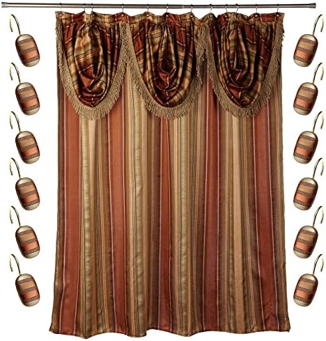 Zahari Home 13pc Contempo Bathroom Shower Curtain Sets Luxury Classic Shower Curtain & 12 Shower Curtain Hooks Contemporary Fabric Shower Curtain Unique Design Stylish Striped Shower Curtain Set