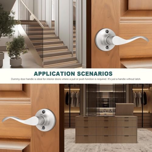 GOBEKOR 1 Pair of Dummy Door Levers Brushed Nickel Interior Door Handle for Left Hand and Right Hand, Non-Turning Handle Pull for Closet French Doors, 2 Pack