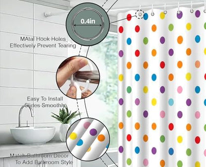 Polka Dot Shower Curtain Colorful Retro Cute Spot Vintage Fabric Decorative Bathroom Curtains with Hooks,67" Wx70 H
