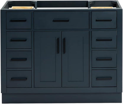 ARIEL Hepburn 42-inch Bathroom Vanity Base Cabinet,Solid Wood, 2 Soft Closing Doors, 9 Dovetail Drawers, Midnight Blue