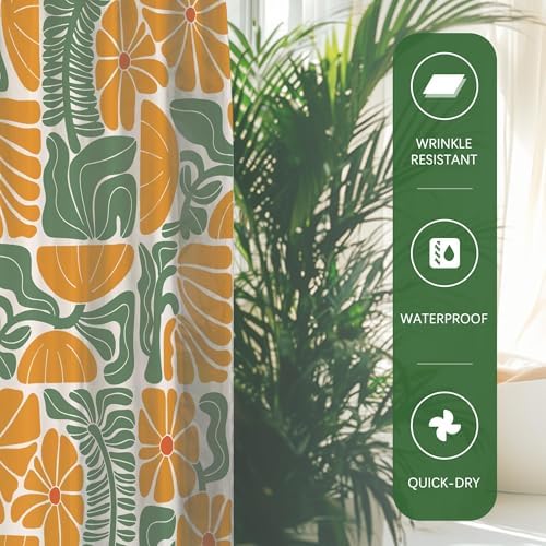 Mid Century Matisse Orange Green Floral Shower Curtain 72x72 Inches