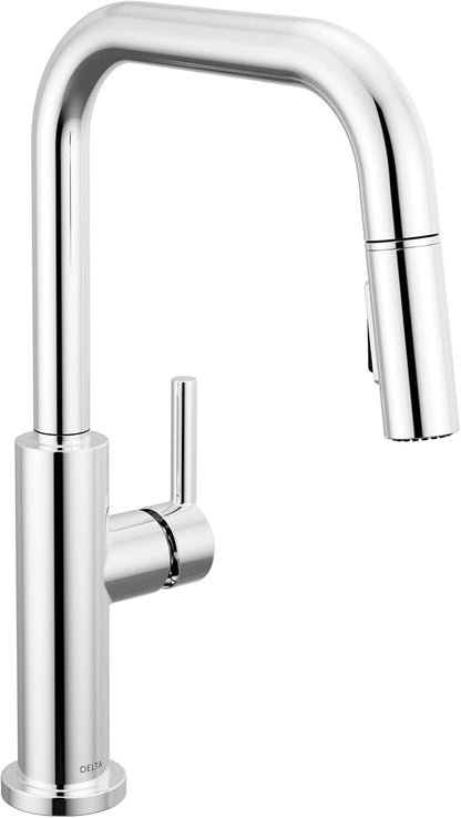 Delta Nicoli Chrome U-Spout Kitchen Faucet with Pull Down Sprayer, Modern Single Hole Kitchen Sink Faucet, Single Handle, Chrome 19868LF