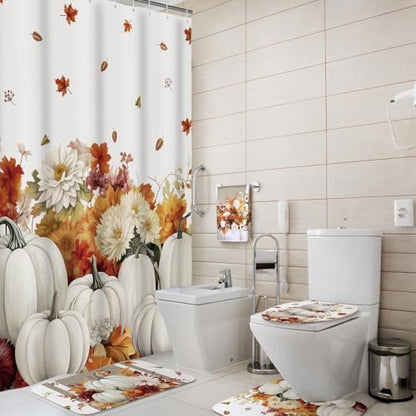 Honoson 8 Pcs Fall Bathroom Shower Curtain Set with Rugs and Towls