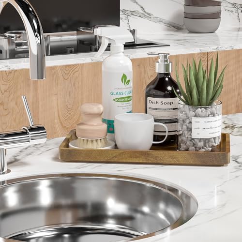 WEENSON Acacia Wood Bathroom Vanity Tray for Soap Dispenser, Toiletries, Makeup, Perfume, Decor, Kitchen Tray for Counter Salt Spice, Toilet Tank Tray for Candle, Nightstand 11.8"x6.1"