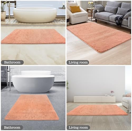 Yeaban Chenille Dusty Pink Bathroom Rug 30"x50",Non-Slip Rubber Backing