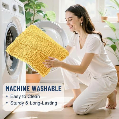 Grandaily Chenille Striped Bathroom Rugs 36x24, Extra Thick and Soft Absorbent Bath Mats, Rubber Backing, Plush Shaggy Shower Carpet, Machine Wash Dry, Bath Rug for Bathroom, Light Yellow