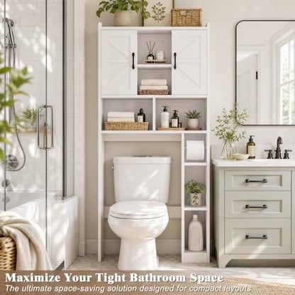 Farmhouse Over The Toilet Storage Cabinet with Barn Door, Reversible Side