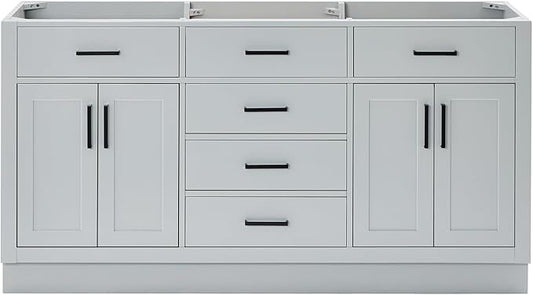 ARIEL Hepburn 66-inch Bathroom Vanity Base Cabinet,Solid Wood, 4 Soft Closing Doors, 6 Dovetail Drawers, Grey
