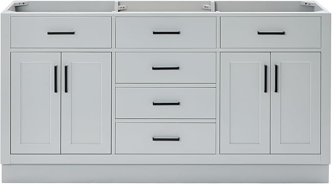 ARIEL Hepburn 66-inch Bathroom Vanity Base Cabinet,Solid Wood, 4 Soft Closing Doors, 6 Dovetail Drawers, Grey