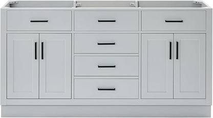 ARIEL Hepburn 66-inch Bathroom Vanity Base Cabinet,Solid Wood, 4 Soft Closing Doors, 6 Dovetail Drawers, Grey
