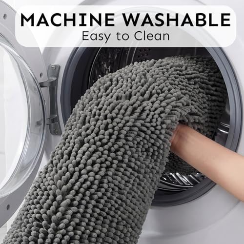 Secura Bathroom Rugs 47x28, Ultra Soft Chenille Bath Mat, Super Absorbent & Quick Dry Bathroom Mat, Non Slip Machine Washable Bath Rugs for Tub, Shower, Home Decor Accessories (Gray)
