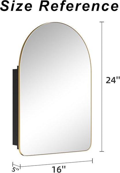 Casaphoria 24" H x 16" W Arched Wall Medicine Cabinets Mirrors, Bathroom Medicine Cabinet with Mirror, Metal Frame Wall Mirror Cabinet, Gold-G