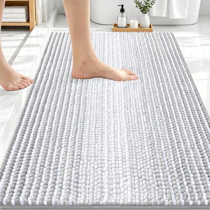 OLANLY Bathroom Rugs 30x20, Soft Chenille Striped Bath Rugs, Light Grey