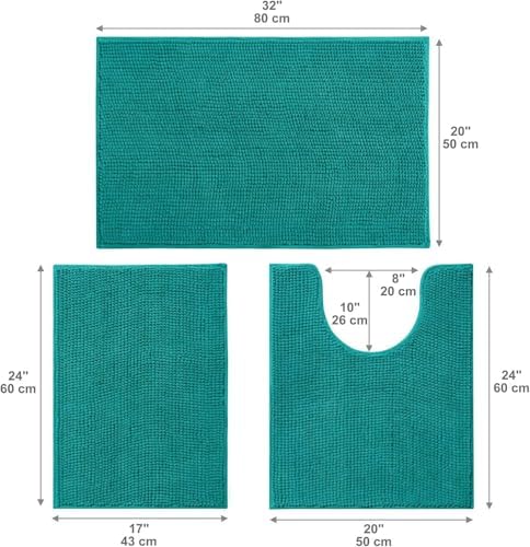 Urvoix Bathroom Rugs Sets 3 Piece, Non-Slip Chenille Bath Rug Set
