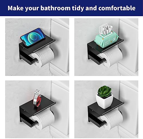 GLNLQ Matte Black Toilet Paper Holder with Shelf, Fits Mega Rolls Size