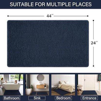 LOCHAS Luxury Bathroom Rug Shaggy Bath Mat 24 x 44 Inch, Navy