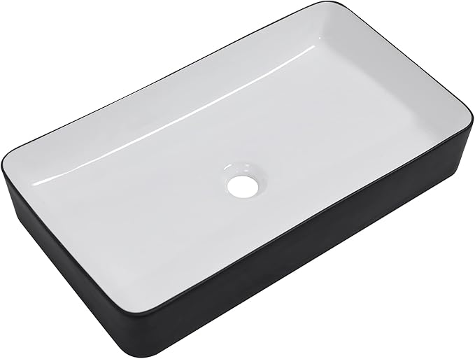 Lordear Rectangular Vessel Sink 24X14 Inches Black and White Above Counter Bathroom Sink Lavatory Vanity Basin