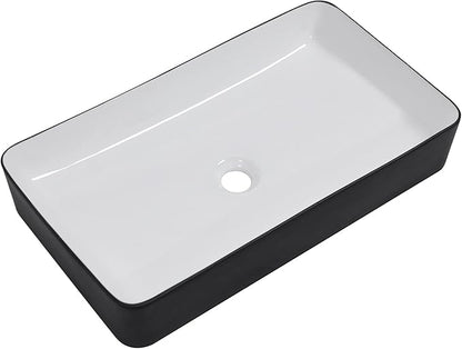 Lordear Rectangular Vessel Sink 24X14 Inches Black and White Above Counter Bathroom Sink Lavatory Vanity Basin