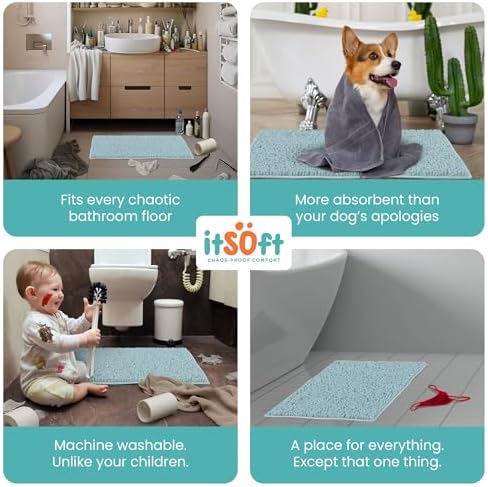 ITSOFT Large Plush Bathroom Rug 47"x21", Absorbent Machine Washable Non Slip Chenille Bath Mats, Quick Dry Bathmat, Bath Rugs for Bath, Shower, Bedroom, Door Mat, Spa Blue
