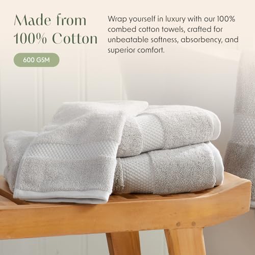 Springtree Home 100% Cotton Luxury Hotel Bath Towel Set | 4-Pack | Grey