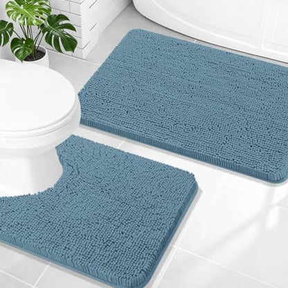 OLANLY Chenille Bathroom Rugs Mats Sets 2 Piece, 30"x20"+24"x20", Airy Blue