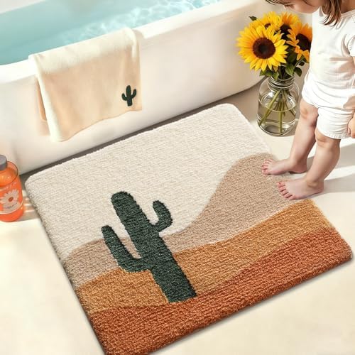 LUMI Square Cactus Bathroom Rug 26x26 Soft Absorbent Bath Mat, Non Slip