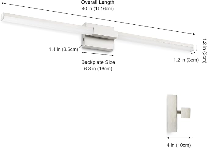SOLFART Bathroom Lights Over Mirror 40-Inch: Brushed Nickel 5CCT Dimmable Bathroom Vanity Light, Solid Frosted Acrylic, Built-in Dimmer, 360 Degree Rotation, ETL IP44
