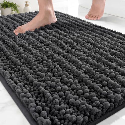 Disolla Small Bath Mat 17x24 Inch - Chenille Dark Grey Bathroom Rug, Extra Soft Absorbent Plush Shaggy Bathmat, Non-Slip Machine Washable Floor Mat for Shower, Tub and Sink