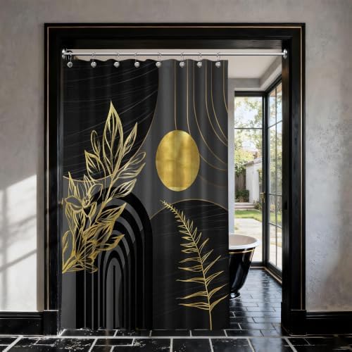 Black and Gold Stall Shower Curtain, 48X72 in Narrow Small, Mid Century