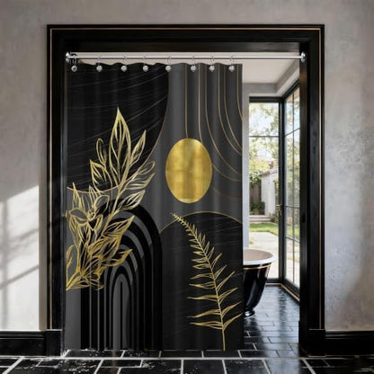 Black and Gold Stall Shower Curtain, 48X72 in Narrow Small, Mid Century