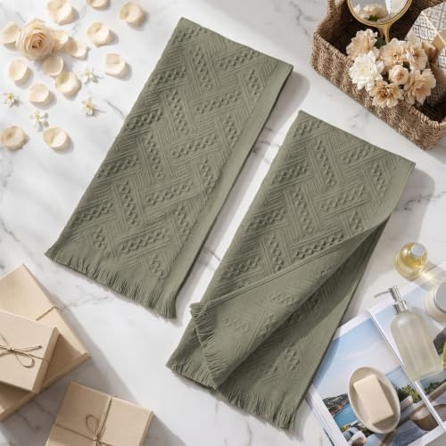 HunnmingRe 4 Pack Boho Hand Towel for Kitchen, Sage Green