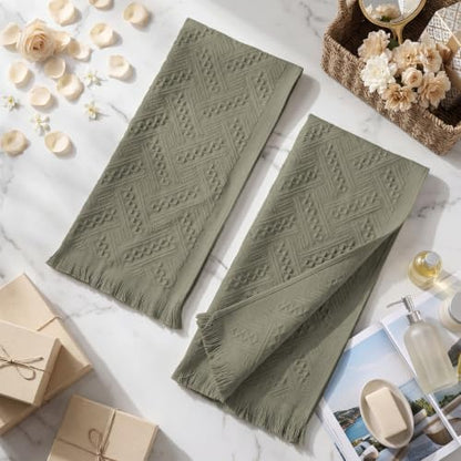 HunnmingRe 4 Pack Boho Hand Towel for Kitchen, Sage Green