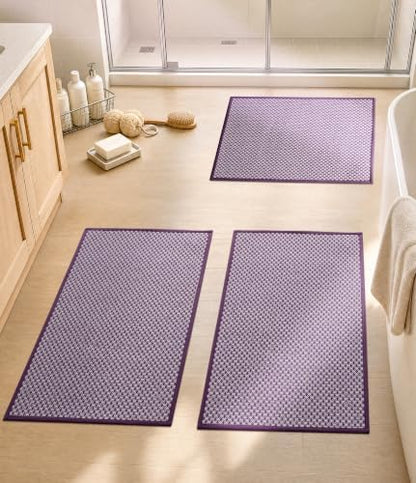 YIHOUSE Purple Bathroom Rugs Sets 3 Pieces,Thin Bath Mat Quick Dry