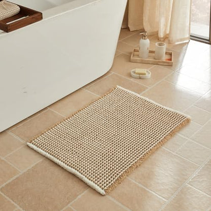 Triohero Waffle Bath Mat, Boho Bathroom Rugs Non Slip, 20x30 Khaki & White
