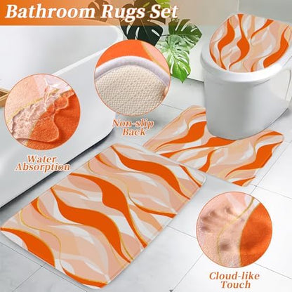 XLHOMO Bathroom Set - Orange and Gold Bathroom Accessories, Bathroom Sets with Shower Curtain and Rugs, Orange Shower Curtain Set with Bathroom Trash Can, Soap Dispenser, Soap Dish for Home Decor