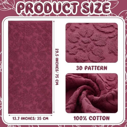 SmoothNovelty 2 Pcs Burgundy Red Floral Jacquard Hand Towels for Bathroom