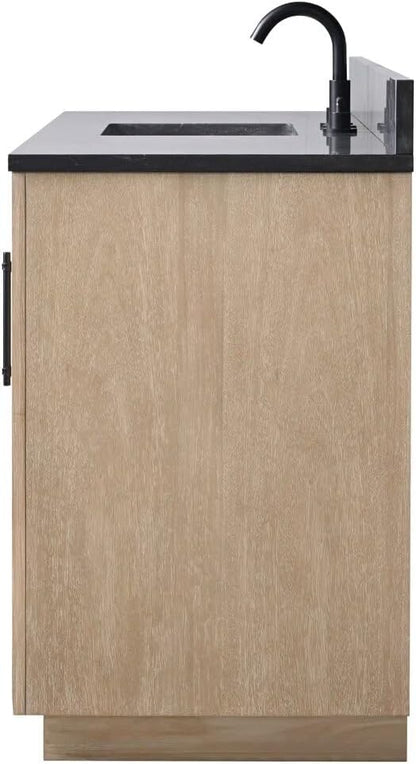 Vanity Art 60" Bathroom Vanity with Sink, Vanity Cabinet with Doors and Shelf, Modern Wood Bathroom Vanity with White Marble Top, Solid Wood Frame, 3 Functioning Drawers,VA70-60-SLW-E